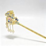 Filigree Enamel Lotus Pearl Tassel Hairpin - Image 4