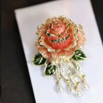 Vintage Enamel Rose Tassel Pearl Brooch