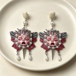 Gothic Doll Face Butterfly Tassel Drop Earrings