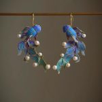 Filigree Enamel Goldfish Pearl Drop Earrings