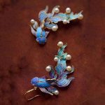 Filigree Enamel Goldfish Pearl Drop Earrings - Image 3