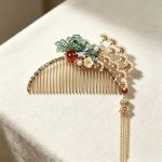 Peony & Pine Pearl Tassel Chinese Hair Comb - Image 4