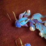 Filigree Enamel Goldfish Pearl Drop Earrings - Image 4