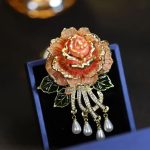 Vintage Enamel Rose Tassel Pearl Brooch - Image 2